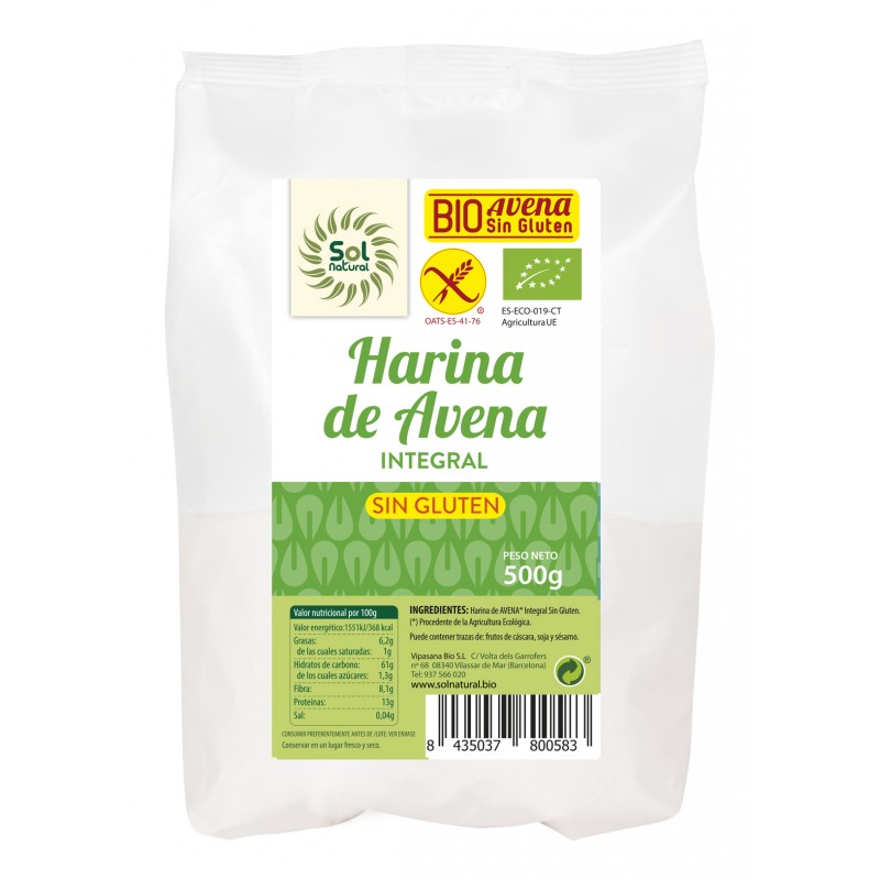 Harina Avena Integral Sin Gluten 500g Sol Natural